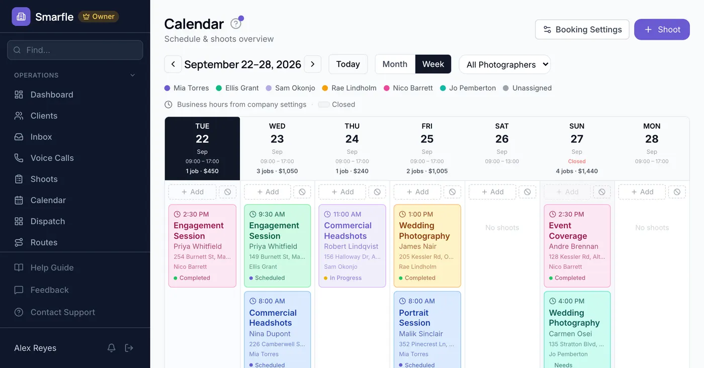 Smarfle calendar showing photography work