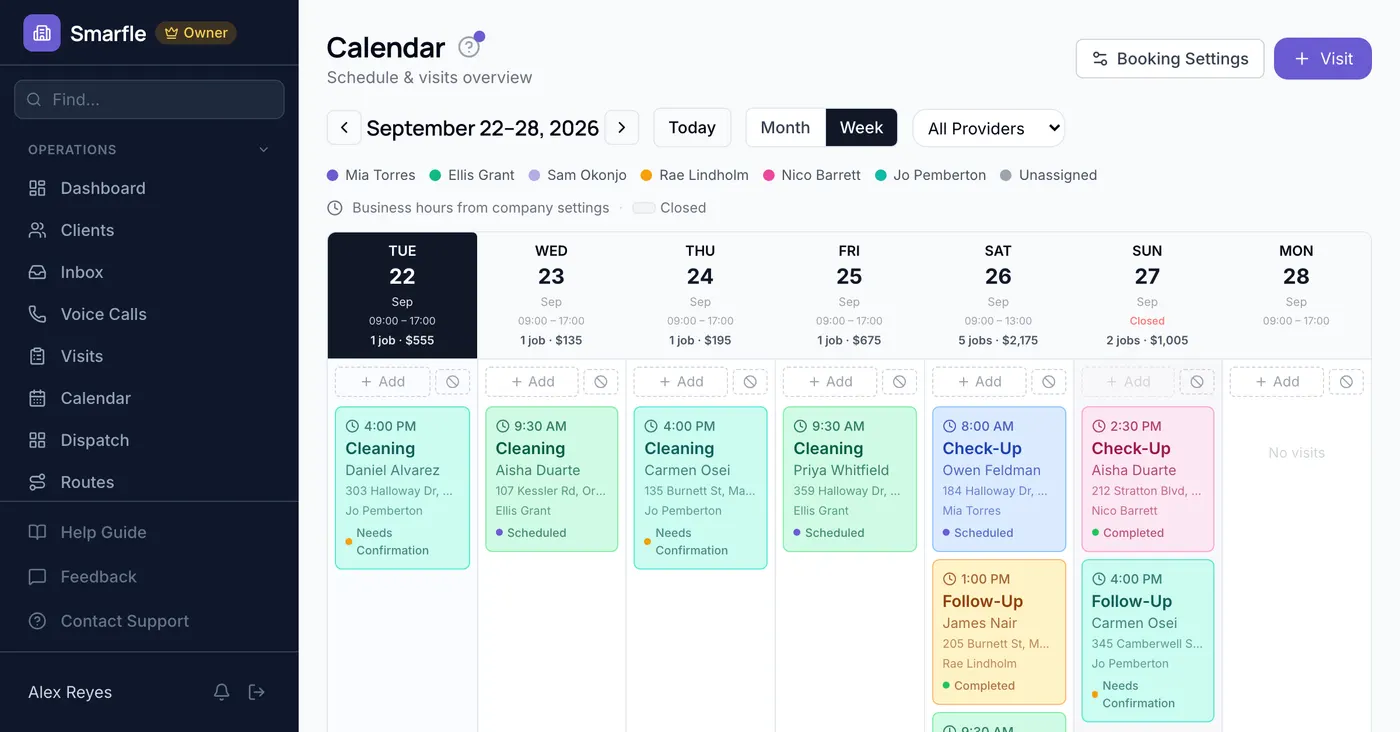 Smarfle calendar showing medical & dental work